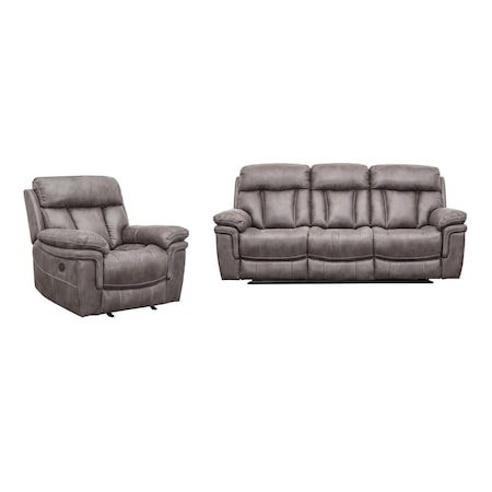 Armen Living Estelle Power Reclining 2 Piece Sofa and Recliner Set in Gunmetal Fabric SETESGM2PC